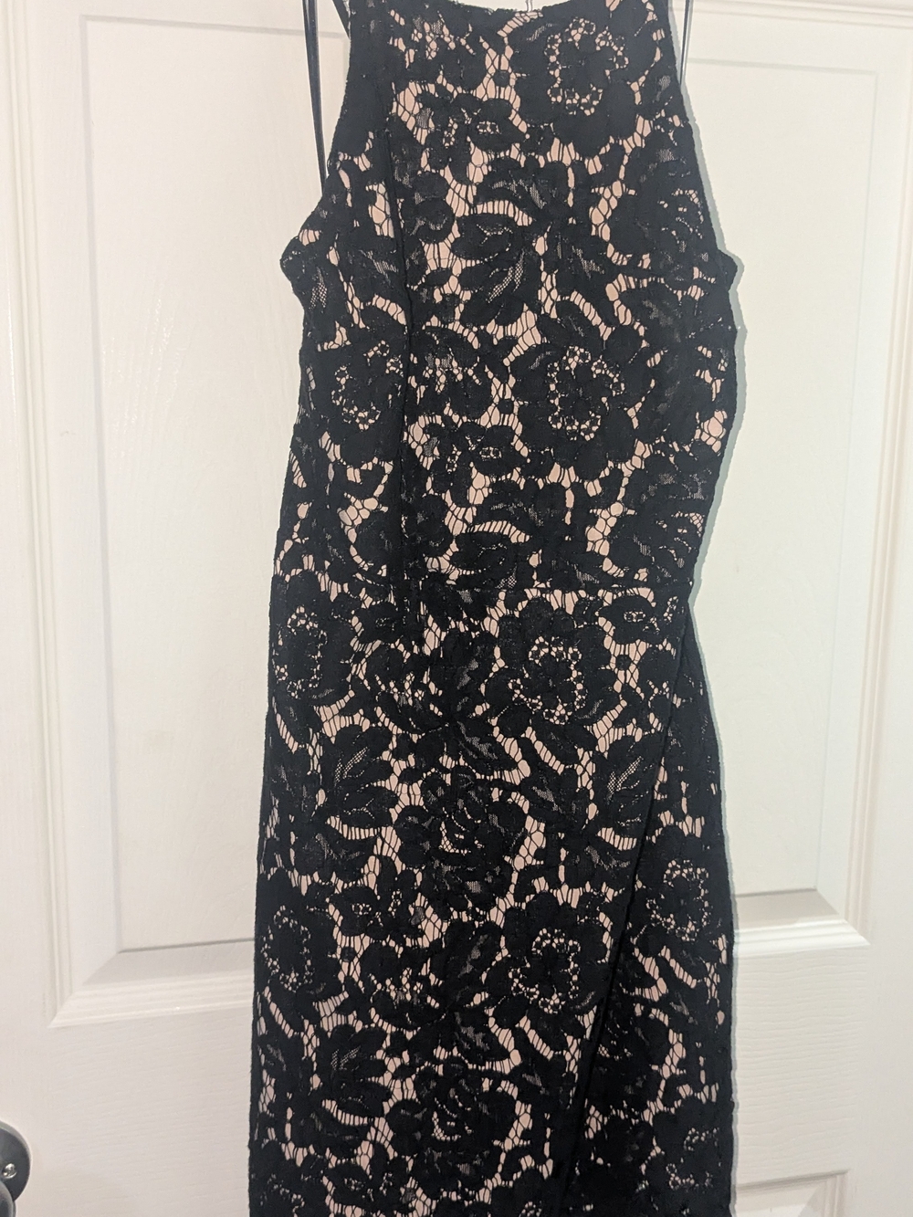 Astr Black Floral Lace Midi Dress with Nude Slip